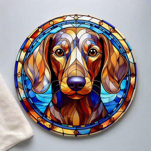 Dachshund Dapple Glass Suncatcher Worktop Saver